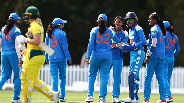 Radha Yadav of India A celebrates a wicket during game one of the Women's ODI series between Australia A and India A