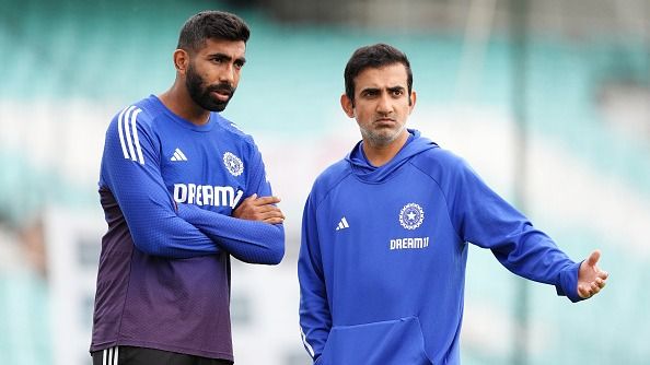 India head coach Gautam Gambhir (right) and Jasprit Bumrah