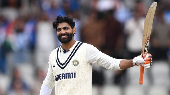 India batsman Ravindra Jadeja celebrates his century
