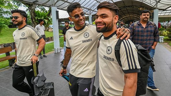 India's players Suryakumar Yadav (2L), Rinku Singh