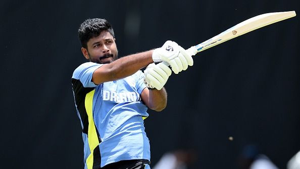 Sanju Samson of India takes part in a net session