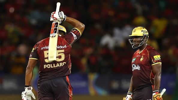 Kieron Pollard (L) of Trinbago Knight Riders