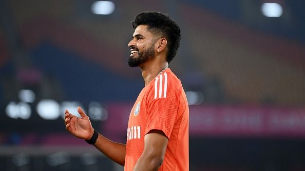Shreyas Iyer of India looks on during the ICC Men's Cricket World Cup