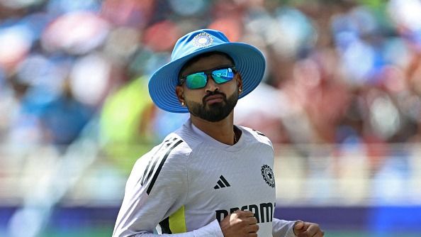 India's Shreyas Iyer attends a warm-up session before the start of the ICC Champions Trophy one-day international (ODI) cricket match between Pakistan and India at the Dubai International Stadium