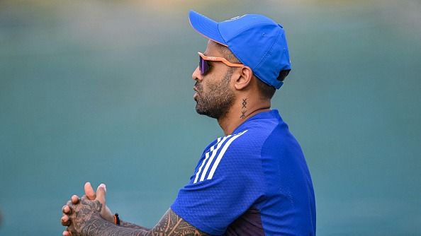 India's captain Suryakumar Yadav attends a practice session