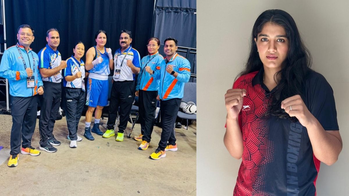 Indian boxing team and medal winner Nupur beside them