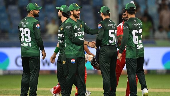 Pakistan's captain Salman Agha (2nd-L)