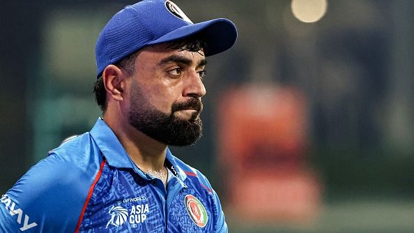 Afghanistan's captain Rashid Khan looks on during the Asia Cup 2025