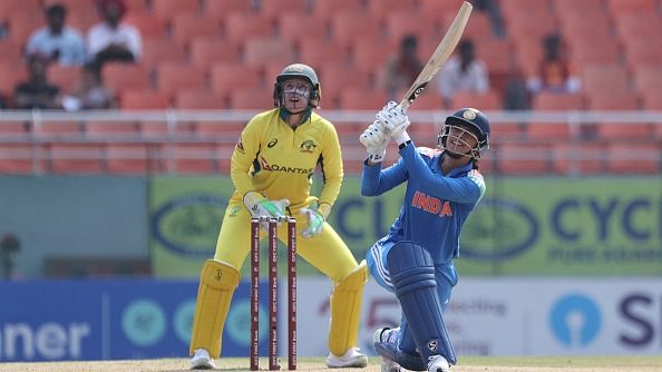 Smriti Mandhana of India play a shot during game two of the Women's ODI series