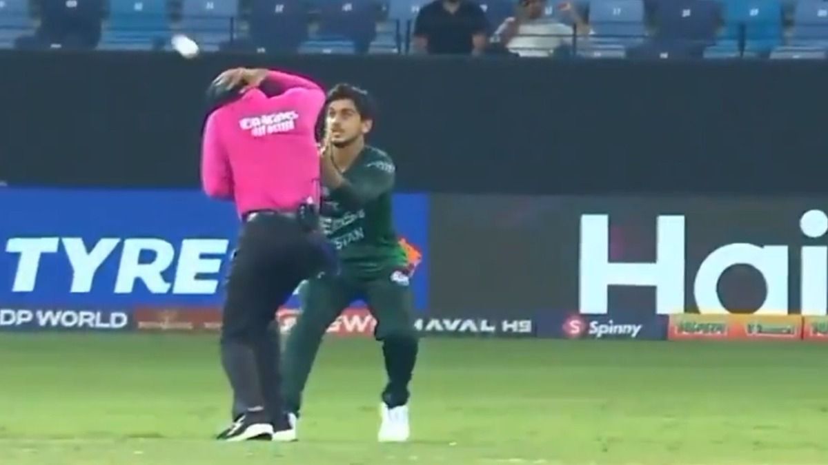 The ball hit the umpire's head