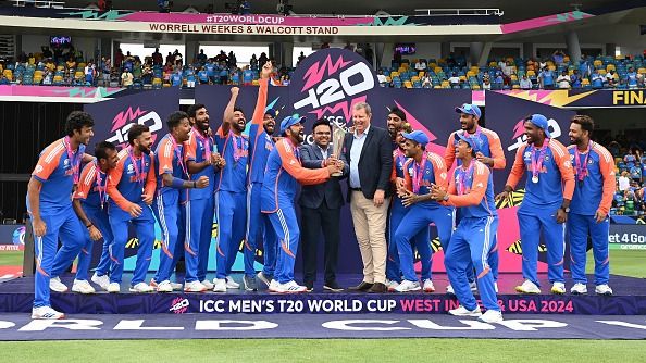 Team India celebrates with the T20 World Cup 2024 trophy