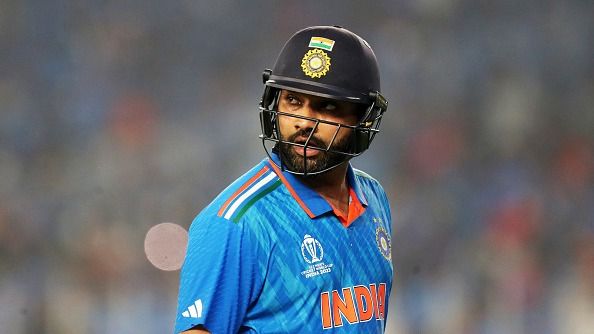 Rohit Sharma of India leaves the field
