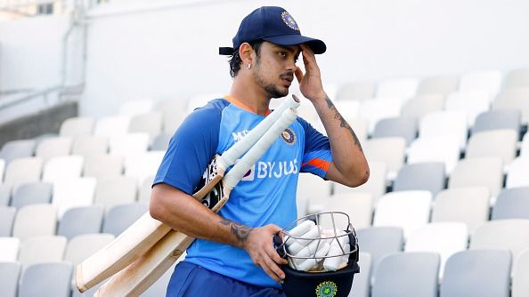 Ishan Kishan looks on during an India training