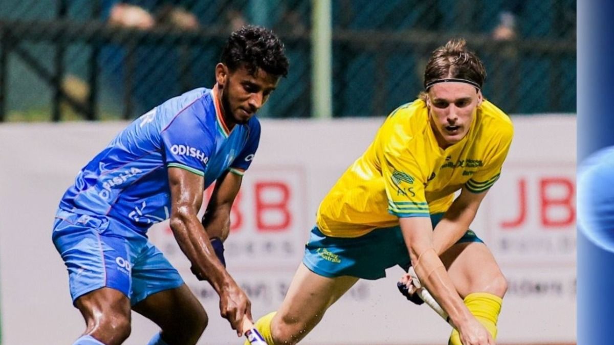Indian and Australian players during a hockey match
