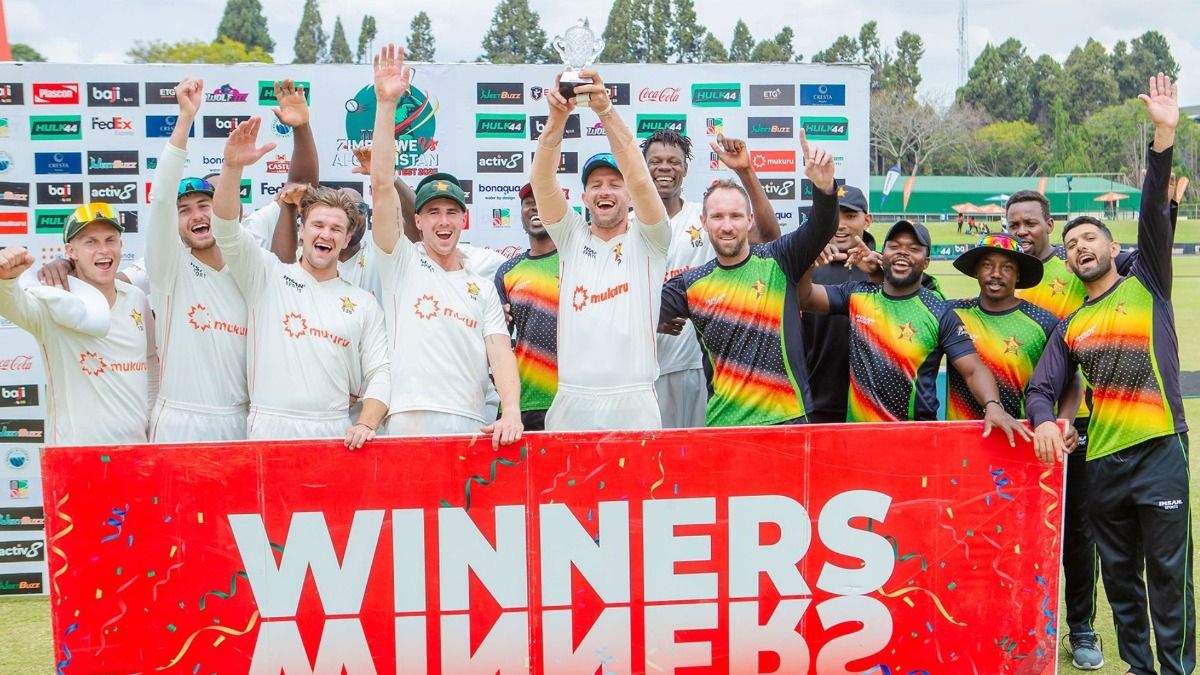 Zimbabwe players after their Test win over Afghanistan