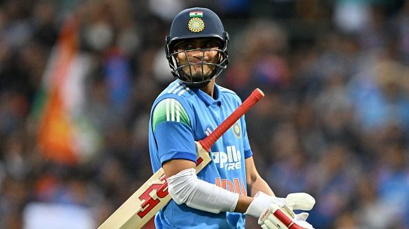 India's Shubman Gill walks off the field
