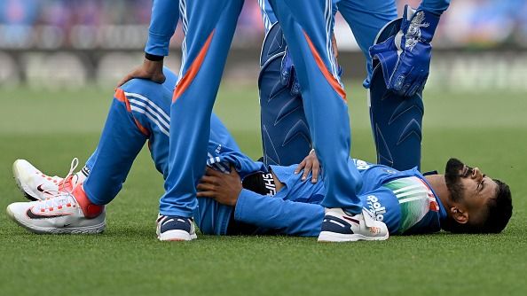 Shreyas Iyer of India sustains an injury