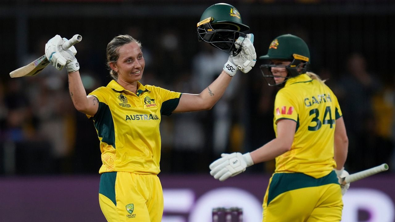Ashleigh Gardner celebrates her century (AP Photo)