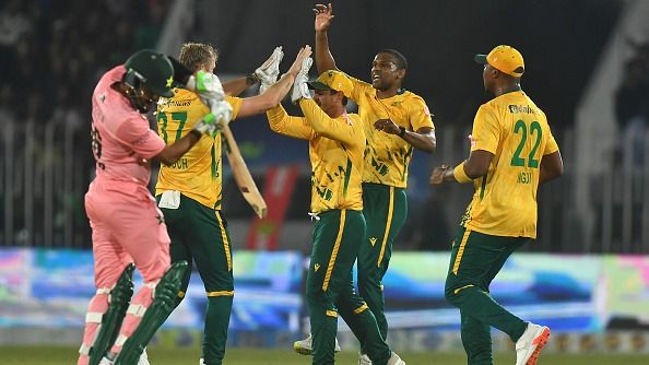 Team South Africa celebrates wicket of Babar Azam Team South Africa celebrates wicket of Babar Azam