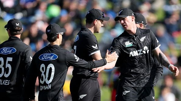 Blair Tickner of New Zealand celebrates his wicket Blair Tickner of New Zealand celebrates his wicket
