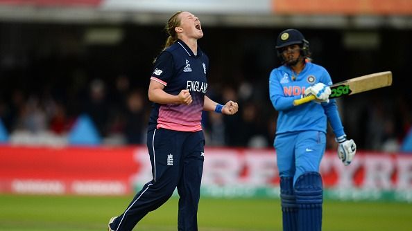 Anya Shrubsole of England celebrates
