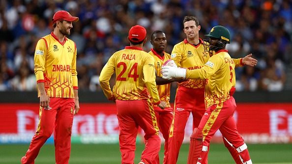 Sean Williams of Zimbabwe celebrates Sean Williams of Zimbabwe celebrates
