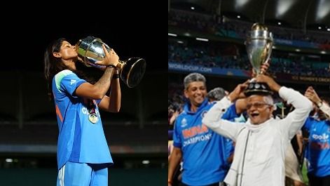Radha Yadav Father Lifts Women's World Cup Trophy Radha Yadav Father Lifts Women's World Cup Trophy
