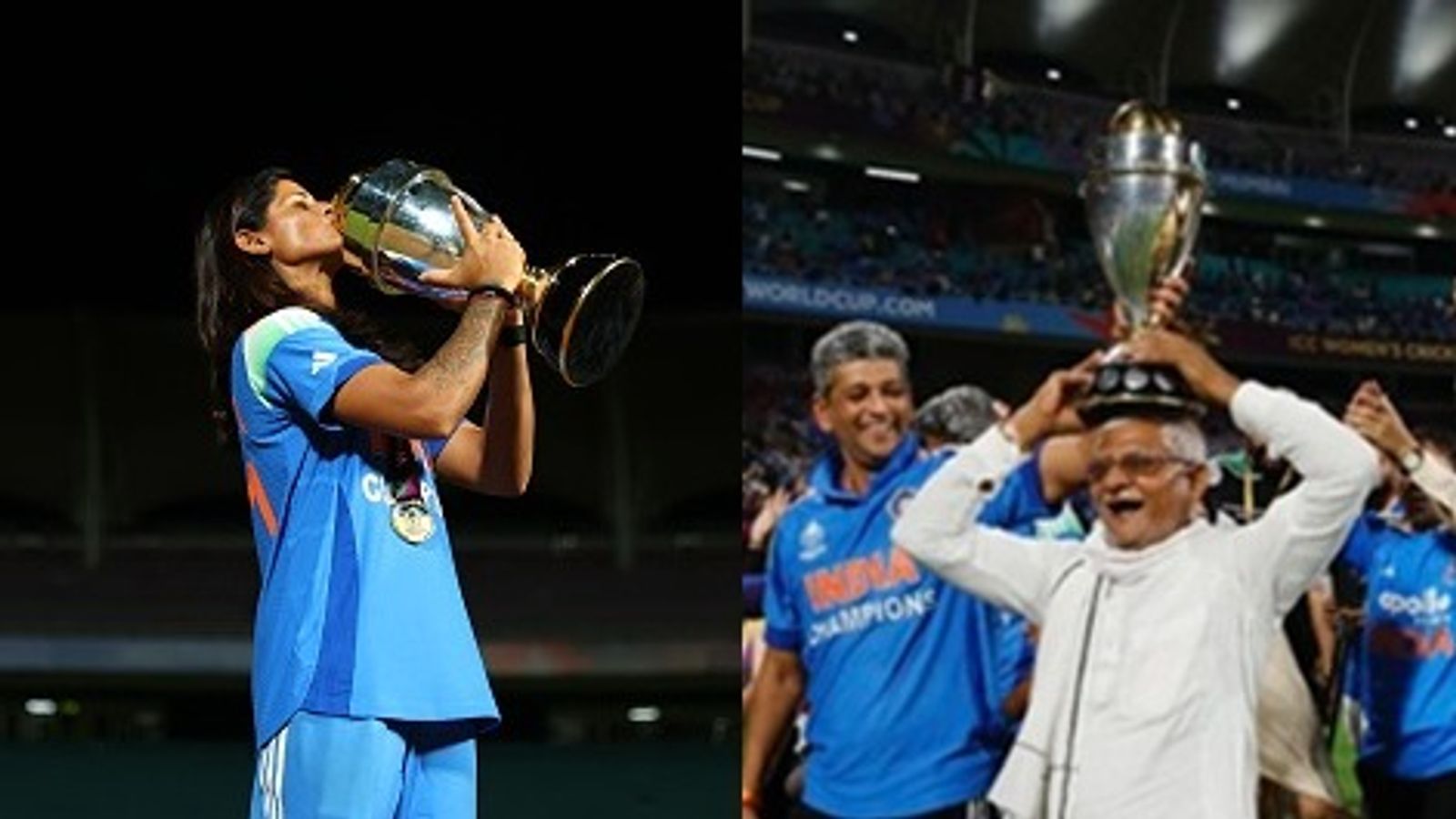 सिर पर वीमेंस वर्ल्ड कप ट्रॉफी रख मैदान में घूमे राधा यादव के पिता, जश्न के अंदाज ने जीता पूरी दुनिया का दिल सिर पर वीमेंस वर्ल्ड कप ट्रॉफी रख मैदान में घूमे राधा यादव के पिता, जश्न के अंदाज ने जीता पूरी दुनिया का दिल