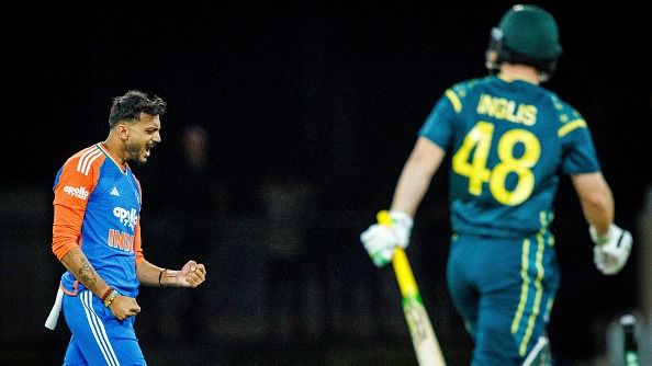 India's Axar Patel (L) celebrates after taking the wicket of Australia's Josh Inglis India's Axar Patel (L) celebrates after taking the wicket of Australia's Josh Inglis