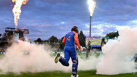 Abhishek Sharma of India walks on to bat Abhishek Sharma of India walks on to bat