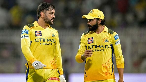 Chennai Super Kings' Mahendra Singh Dhoni (L) and Ravindra Jadeja in this frame
