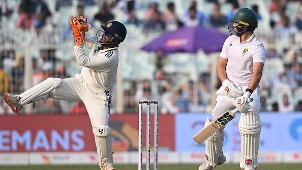 Rishabh Pant (L0 of India successfully takes the catch of Wiaan Mulder Rishabh Pant (L0 of India successfully takes the catch of Wiaan Mulder