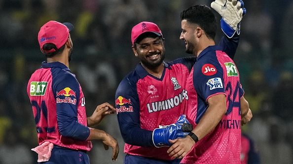Rajasthan Royals' Yudhvir Singh (R) celebrates with captain Sanju Samson Rajasthan Royals' Yudhvir Singh (R) celebrates with captain Sanju Samson