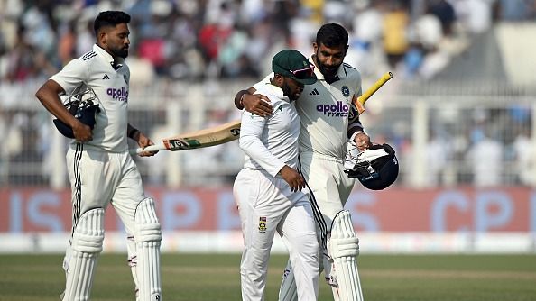 Jasprit Bumrah (R) of India talks with Temba Bavuma Jasprit Bumrah (R) of India talks with Temba Bavuma