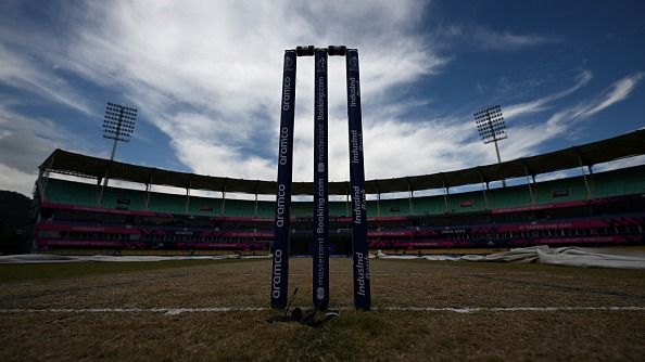 A general view during the ICC Men's Cricket World Cup India 2023 warm up match between England and Bangladesh at Barsapara Cricket Stadium