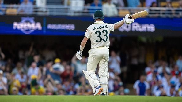 Marnus Labuschagne of Australia raises bat
