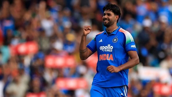 Harshit Rana of India celebrates Harshit Rana of India celebrates