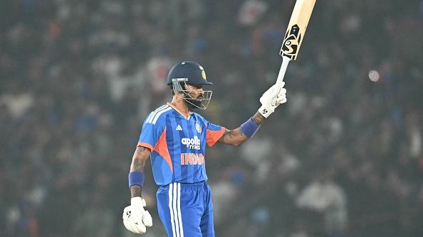 India's Hardik Pandya celebrates after scoring a half-century India's Hardik Pandya celebrates after scoring a half-century