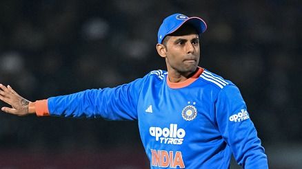 India's captain Suryakumar Yadav adjusts the field