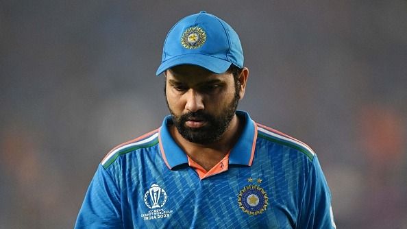 India's captain Rohit Sharma gestures during the 2023 ICC Men's Cricket World Cup one-day international (ODI) final