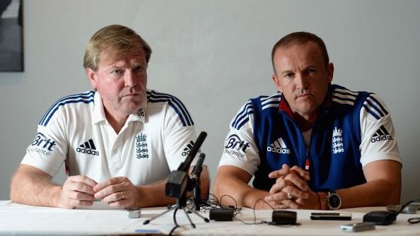 Managing director of England cricket Hugh Morris and team director Andy Flower