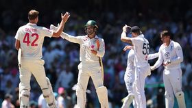 Alex Carey of Australia celebrates winning the test with Cameron Green of Australia Alex Carey of Australia celebrates winning the test with Cameron Green of Australia