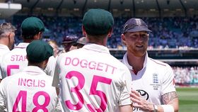 England's Ben Stokes shakes hands with Australia's Brendan Doggett England's Ben Stokes shakes hands with Australia's Brendan Doggett