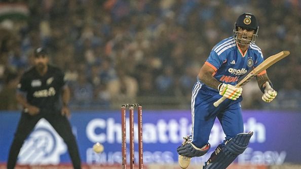 India's captain Suryakumar Yadav runs after playing a shot