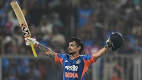 India's Ishan Kishan celebrates India's Ishan Kishan celebrates