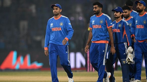 India captain Suryakumar Yadav leads his team from the field