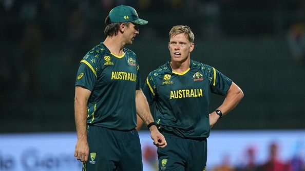 Mitchell Marsh and Nathan Ellis of Australia