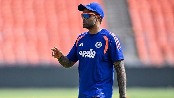 India's captain Suryakumar Yadav attends a practice session