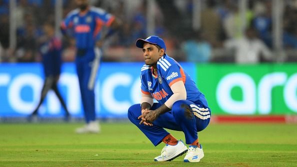 Suryakumar Yadav of India  looks on