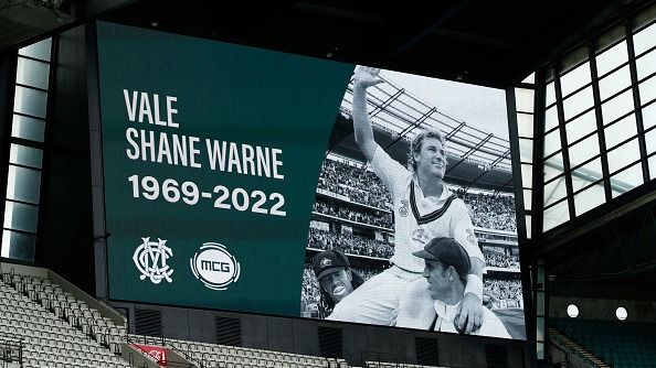 M.C.G. scoreboards pay tribute to Shane Warne